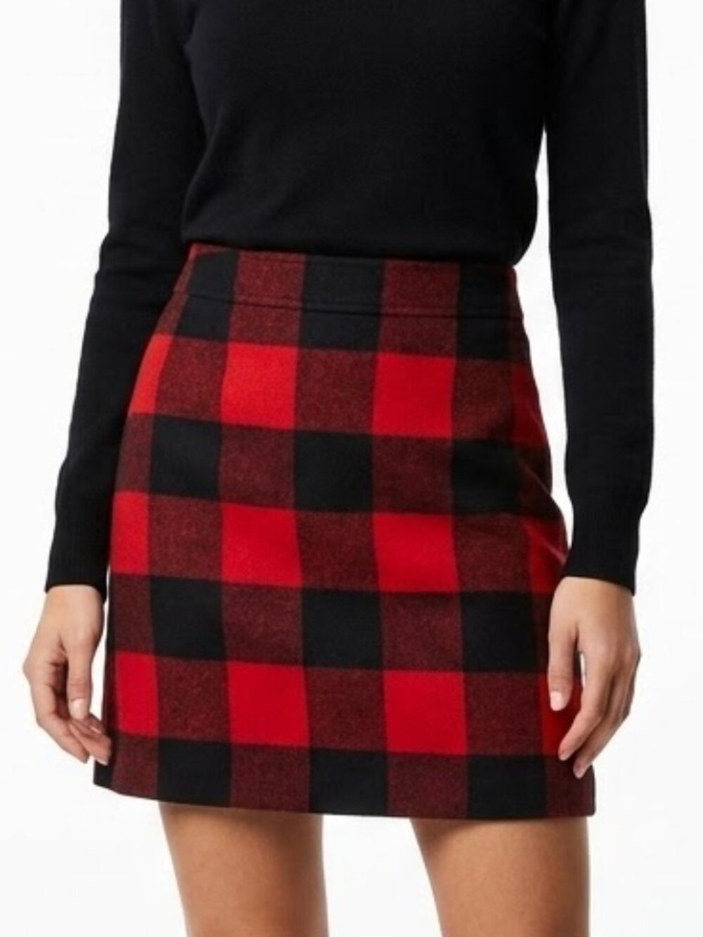 J.CREW Red Black Buffalo Plaid Wool Blend Mini Skirt Size 0 Prep Grunge Winter